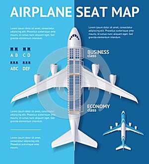 Airplane Seat Map Class Card. Vector photo