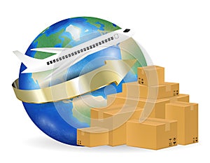 Airplane shipping corrugated carton box around the world