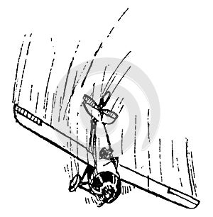 Airplane Sideslip Rudder Turned and Elevator Depressing Flying, vintage illustration