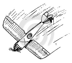 Airplane Sideslip Rudder Turned Flying, vintage illustration
