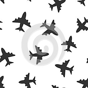 Airplane sign vector icon seamless pattern background. Airport plane illustration. Business concept simple flat pictogram on white