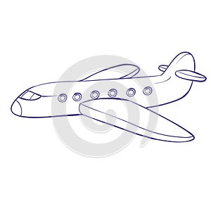 Airplane sketch, coloring, isolated object on a white background, vector illustration