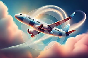 airplane in sky doing loop through a cloud shaped infinit symbol