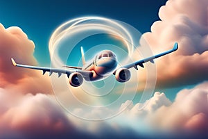 airplane in sky doing loop through a cloud shaped infinit symbol