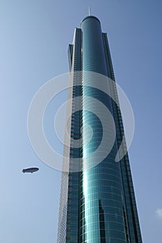 Airplane and skyscraper