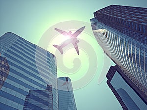 Airplane and skyscraper