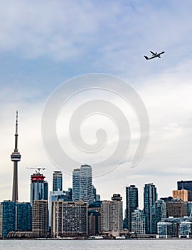 Airplane starting downtown Toronto City Ontario Canada