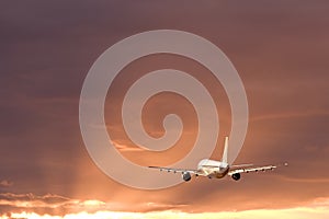 Airplane in stormy sky