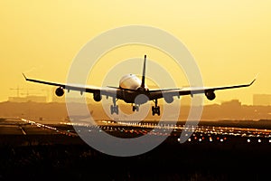 Airplane sunrise landing