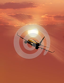 Airplane at sunset.