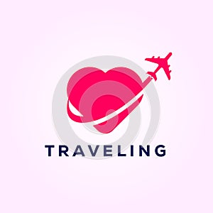Airplane symbol of travel with love , travel logo designs