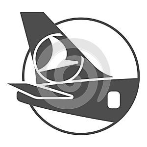 Airplane tail logo solid icon, airlines concept, tail with logo of arlines vector sign on white background, plane tail