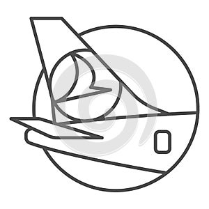Airplane tail logo thin line icon, airlines concept, tail with logo of arlines vector sign on white background, plane