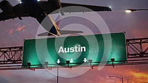 Airplane Take off Austin during a wonderful sunrise