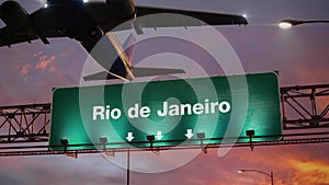 Airplane Take off Rio de Janeiro during a wonderful sunrise