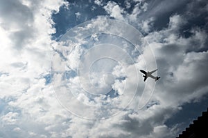 Airplane take off white cloud Blue sky