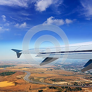 Airplane takeoff from Madrid barajas in Spain photo