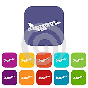 Airplane taking off icons set