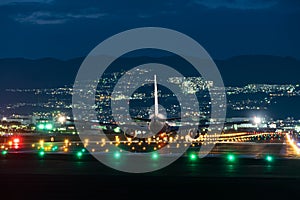 Airplane taking off in the night