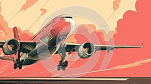 airplane taking off sunset sky