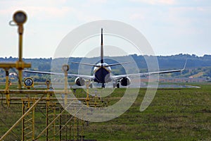 Airplane taxiing to the runway.