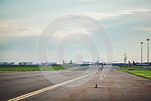 Airplane taxing on the runway