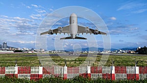 Airplane taxing at the Taipei Songshan Airport in Taipei, Taiwan