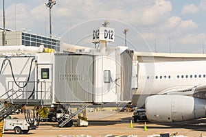 Airplane at the terminal of Dallas Fort Worth International Airport DWF International Airport. The primary international airport