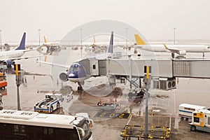 Airplane at the terminal gate in international airport