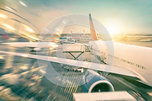 Airplane at the terminal gate in international airport