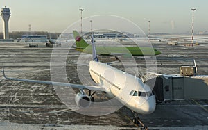 Airplane at the terminal gate ready for takeoff