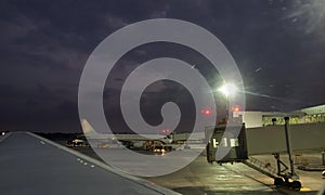 Airplane at the terminal gate ready for takeoff