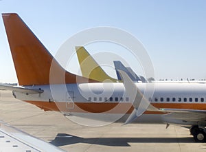 Airplane at the terminal gate ready for takeoff