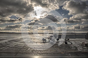 Airplane at the terminal gate ready for takeoff