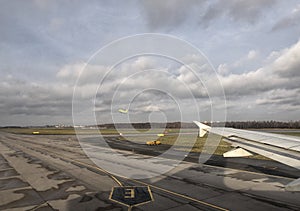 Airplane at the terminal gate ready for takeoff