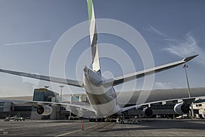 Airplane at the terminal gate ready for takeoff