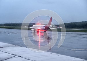 Airplane at the terminal gate ready for takeoff