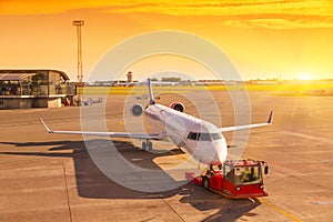 Airplane at the terminal gate ready for takeoff - Waiting for th