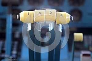 Airplane throttle, engine control handle.