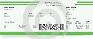 Airplane ticket blank. Green boarding pass
