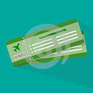 Airplane ticket flat icon with long shadow