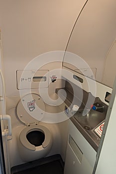 Airplane toilet and sink - closeup - Boeing 737-800