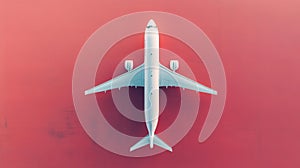Airplane Top View on Red Background