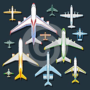 Airplane top view vector illustration.