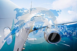 Airplane transportation around the world, global network technology