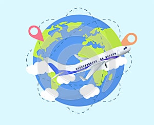 Airplane travel concept with world globe