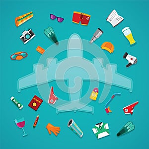 Airplane travel & tourism vector concept in flat style