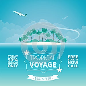 Airplane travel or tropical voyage vector concept in flat style photo