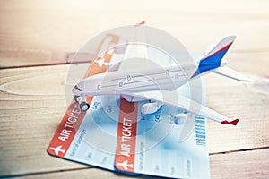 Airplane traveling and tickets booking concept photo