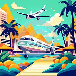 Airplane in tropical landscape